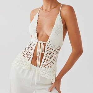 Peppermayo Cream Crochet Tie-Front Tank